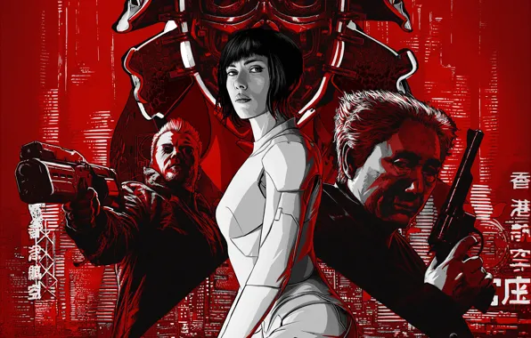 Fiction, Scarlett Johansson, art, Scarlett Johansson, action, poster, Ghost in the shell, Ghost in the …