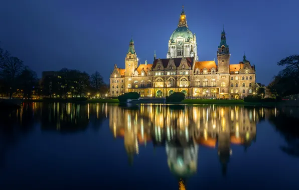 Picture pond, Park, reflection, Germany, Germany, town hall, Hanover, Lower Saxony