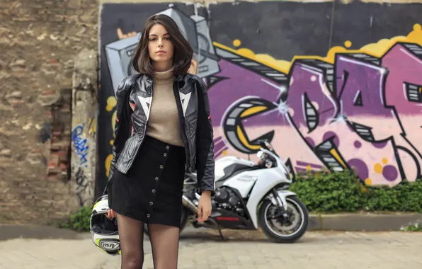 Look, graffiti, motorcycle, helmet, Honda, honda, graffiti, beautiful girl