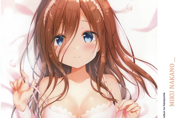 Hands, red, blue eyes, underwear, bezel, embarrassment, Toubun no Hanayome, Miku Nakano
