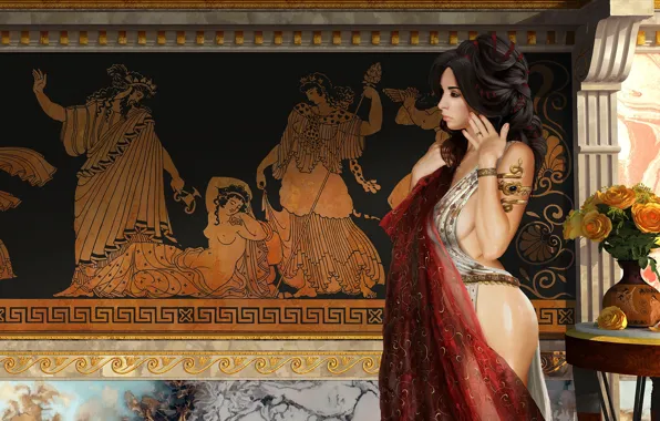 Girl, style, figure, dress, brunette, art, beauty, girl