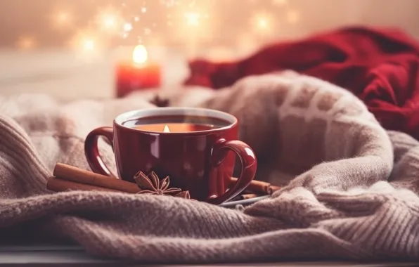 Winter, comfort, heat, candles, mug, Cup, drink, cinnamon