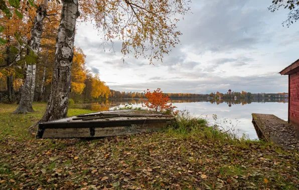 Autumn, lake, boat, October, Vladimir oblast, Andrey Gubanov, Vvedenskoe lake