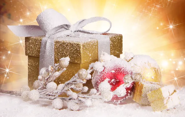 Balls, snow, decoration, box, gift, balls, toys, branch