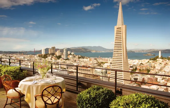 Flowers, chairs, CA, San Francisco, balcony, USA, USA, table