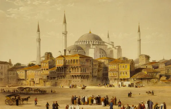 The city, picture, mosque, Istanbul, Turkey, the minaret, Hagia Sophia, , While Agia Sophia