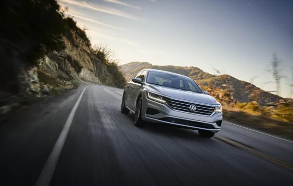 Road, asphalt, mountains, speed, Volkswagen, sedan, Passat, 2020