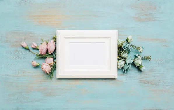 Flowers, background, blue, frame, flower, wood, decor, bouquets