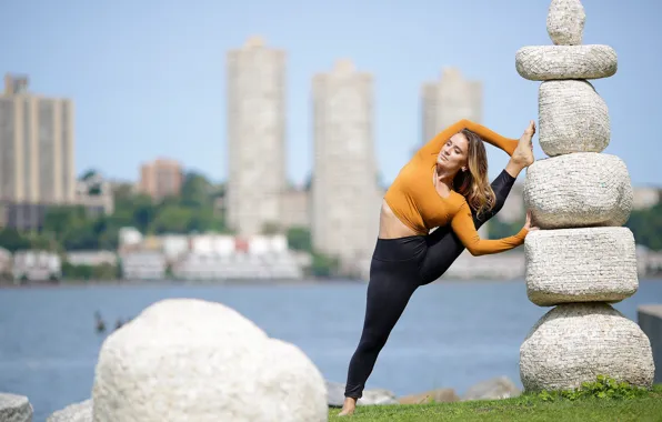 Girl, pose, stones, gymnastics, legs, stretching, Alexa