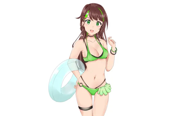 Girl, sexy, cleavage, green eyes, long hair, brown hair, boobs, anime