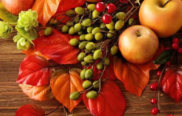Autumn, leaves, apples, still life, autumn, leaves, fruit, still life