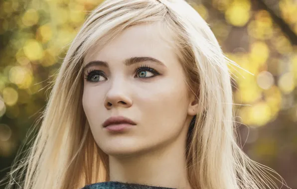 Girl, face, makeup, blonde, lips, beauty, The Witcher, Freya Allan