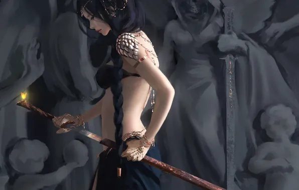Girl, sword, Ghost Blade, Wlop