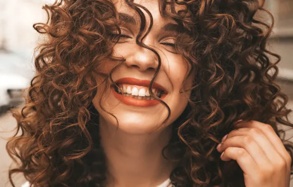 Girl, face, smile, portrait, makeup, hairstyle, curls, Halay Alex