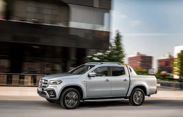 Picture movement, street, Mercedes-Benz, pickup, 2018, X-Class, gray-silver