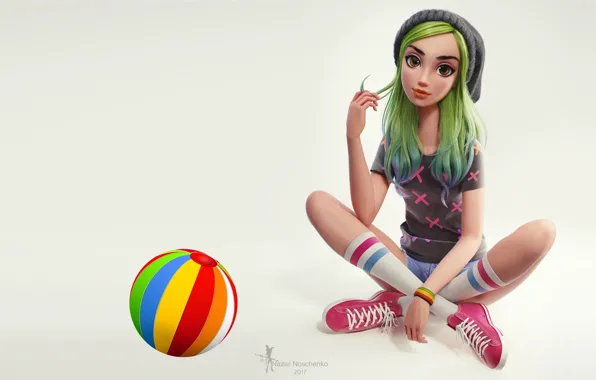 Picture girl, art, girl, Nazar Noschenko, Green hair girl
