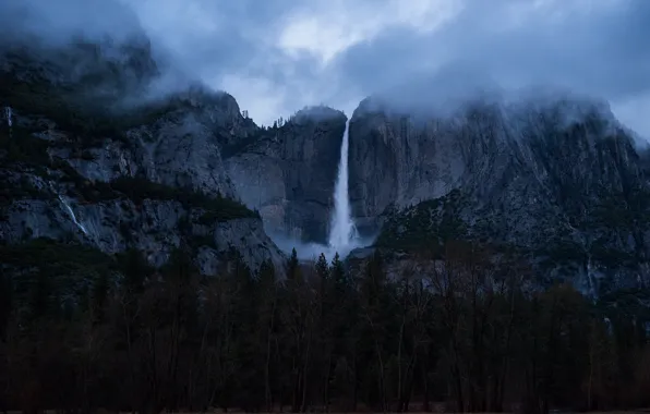 Picture the sky, clouds, trees, mountains, nature, rocks, waterfall, CA