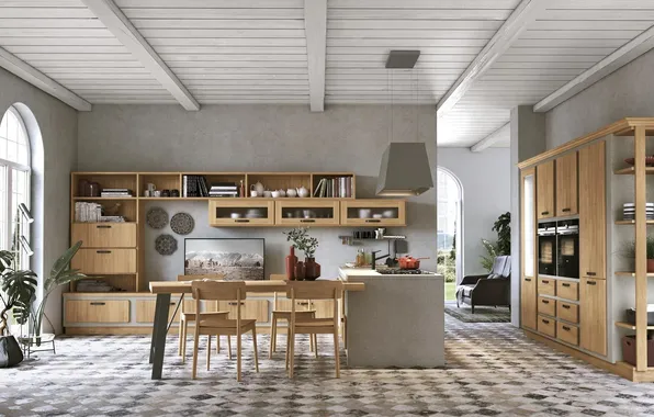 Style, Villa, interior, Italy, kitchen, dining room, dining area, Italian design