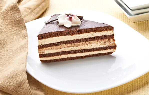 Chocolate, plate, sweets, cake, cake, cream, dessert, sweet