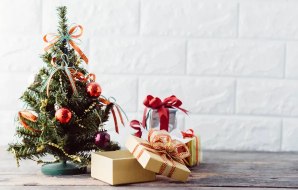 Decoration, tree, New Year, Christmas, gifts, Christmas, wood, tree