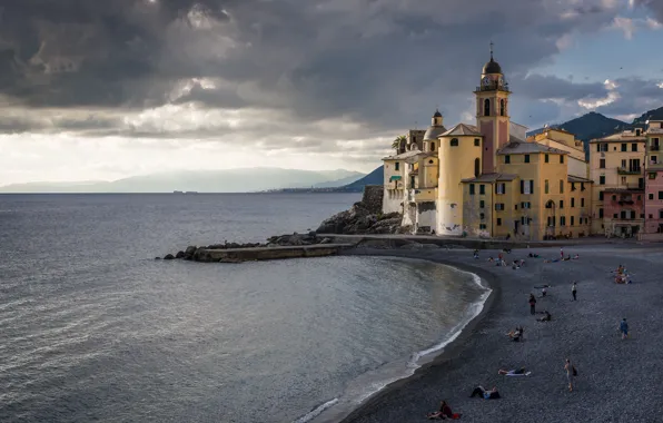 Picture sea, beach, shore, Italy, Church, Italy, travel, Camogli