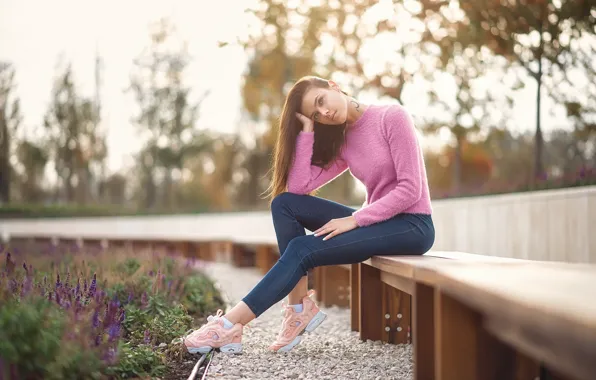 Picture model, pretty, jeans, shoes, pose, Galaev Eugene