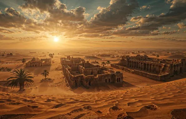 Sand, the sky, the sun, clouds, rays, light, landscape, nature