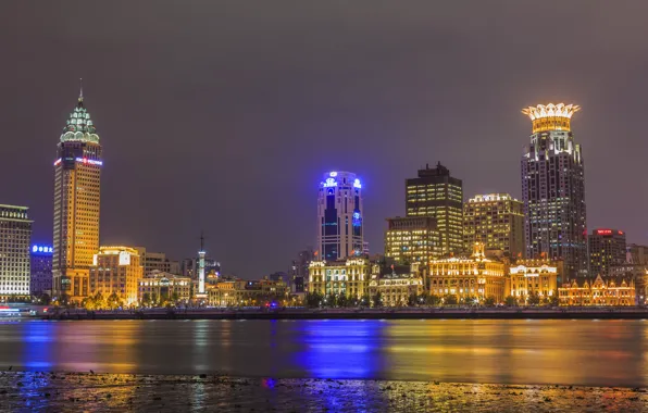 Landscape, night, the city, lights, China, Shanghai