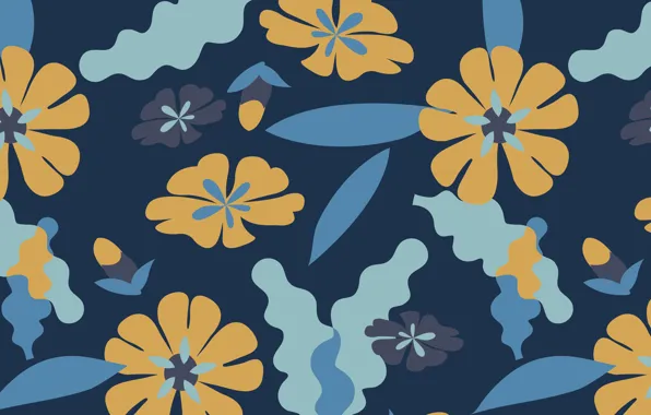 Flowers, blue, background, texture, Pattern, Floral