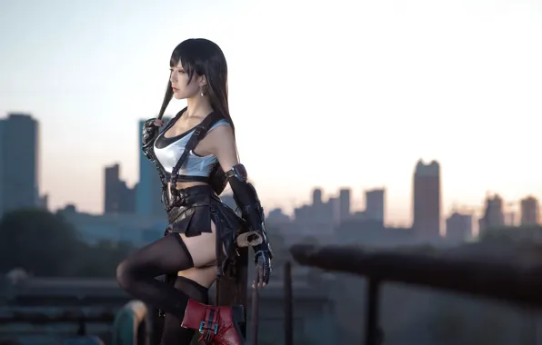 City, Final Fantasy, Asian, panties, black stockings, red eyes, model, women