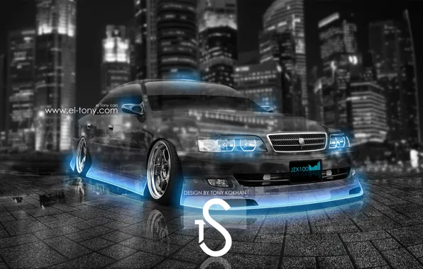 Picture City, Toyota, Blue, Photoshop, Neon, Toyota, Chaser, Chayzer