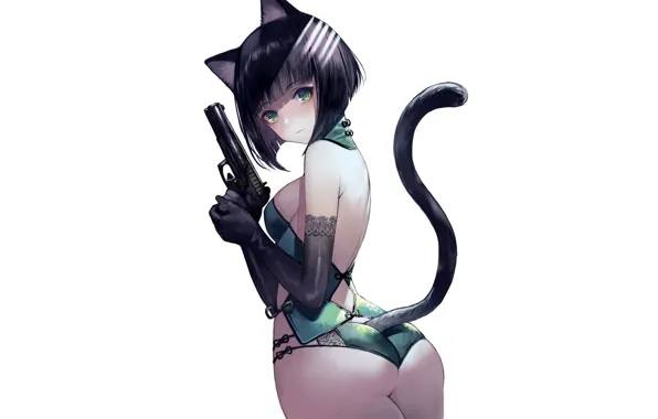 Picture Cat Girl, Popa, Buttock, lingerie, panties, panty, neko girl, black hair