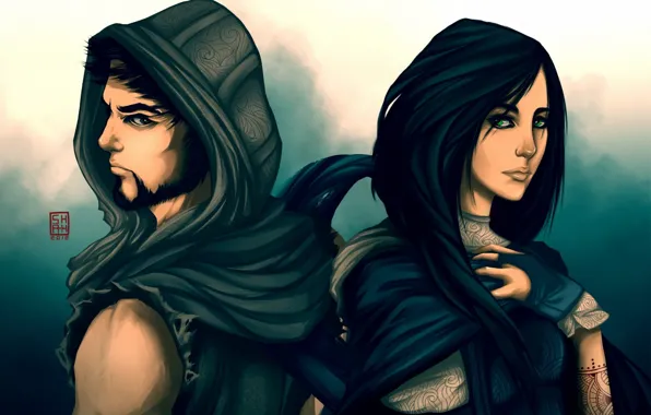 Picture girl, pattern, tattoo, art, hood, guy
