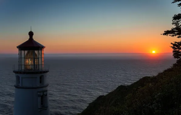 Sea, the sky, sunset, lighthouse