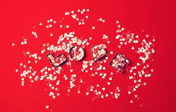 Picture love, red, background, Love, hearts, Valentine's day