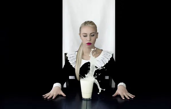 Picture girl, glass, milk