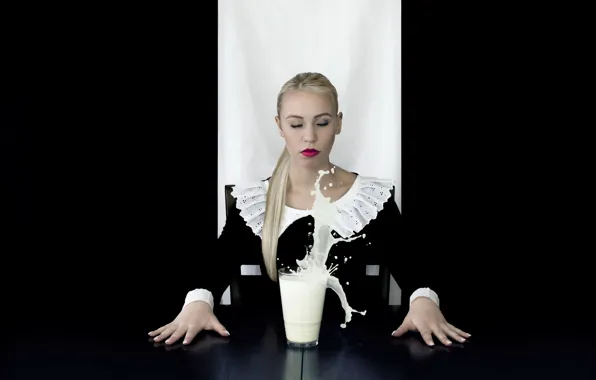 Girl, glass, milk