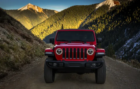 The sky, mountains, red, the front, 2018, Jeep, Wrangler Rubicon
