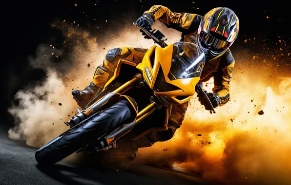 Dust, Dirt, Motorcycle, Squirt, Male, Front, Digital art, Athlete