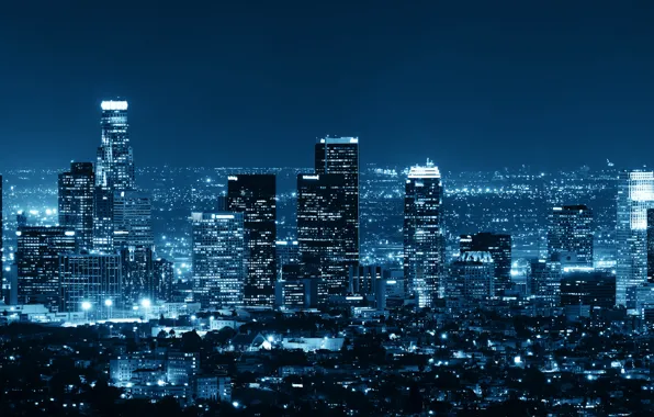 Picture Night, The city, Skyscrapers, USA, Megapolis, Los Angeles