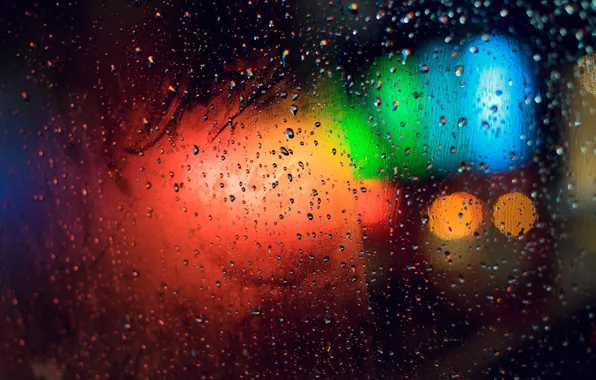Picture glass, color, drops, light, lights, glare, rain, divorce