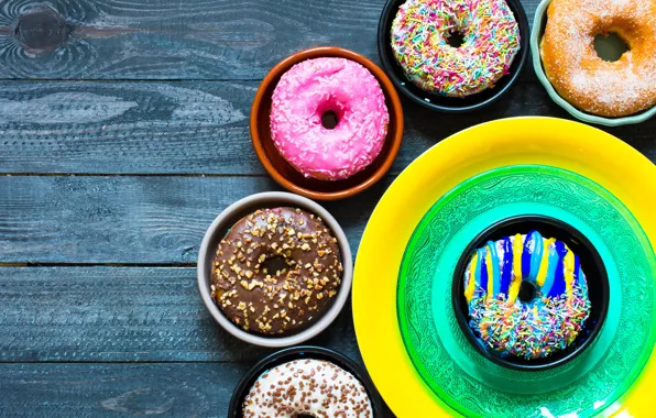 Board, plate, Cup, sweets, donuts, cakes