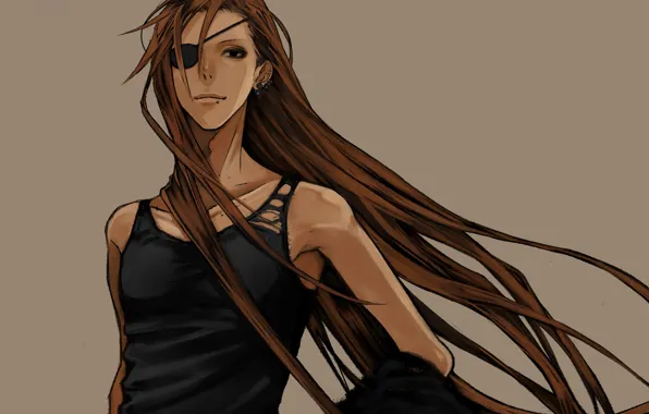 Picture Mike, piercing, guy, grey background, long hair, badou nails, eye patch, Koutaro