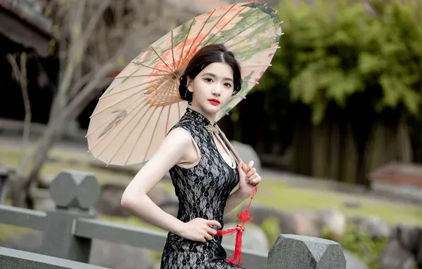 Girl, pose, Park, umbrella, model, girl, walk, Asian