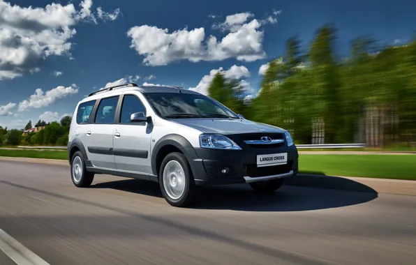 Picture road, forest, clouds, speed, universal, Lada Largus Cross