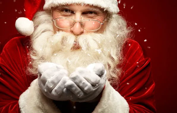 Snow, face, portrait, hands, Christmas, New year, Santa Claus, Santa Claus