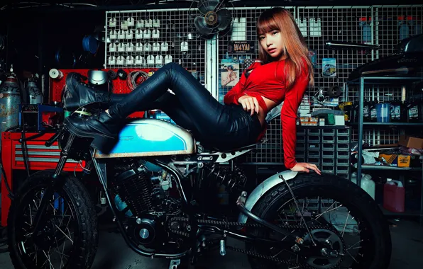 Picture look, model, makeup, shoes, figure, hairstyle, motorcycle, brown hair