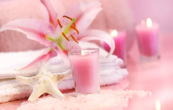Picture flower, pink, stay, relax, candle, beauty, towel, beauty salon