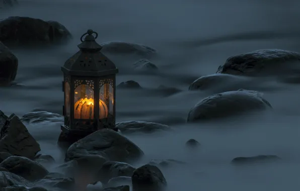 Water, stones, the evening, excerpt, lantern, Vset