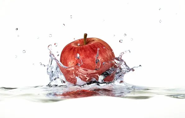 Water, squirt, Apple, Apple, white background, water, splashes, white background